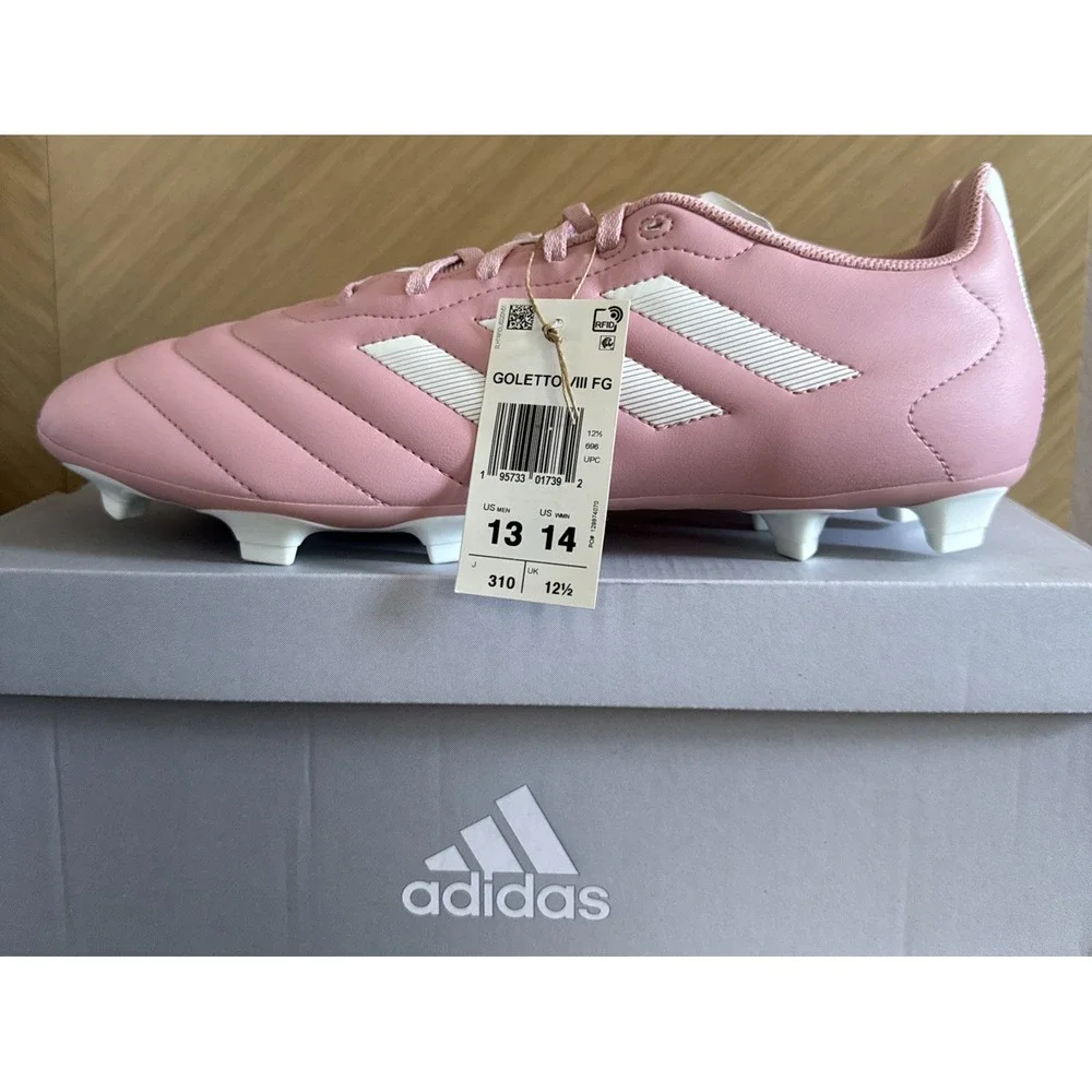 Adidas Goletto VIII FG Cleats Pink White Lace-Up Running Soccer Shoes M- 13 W-14